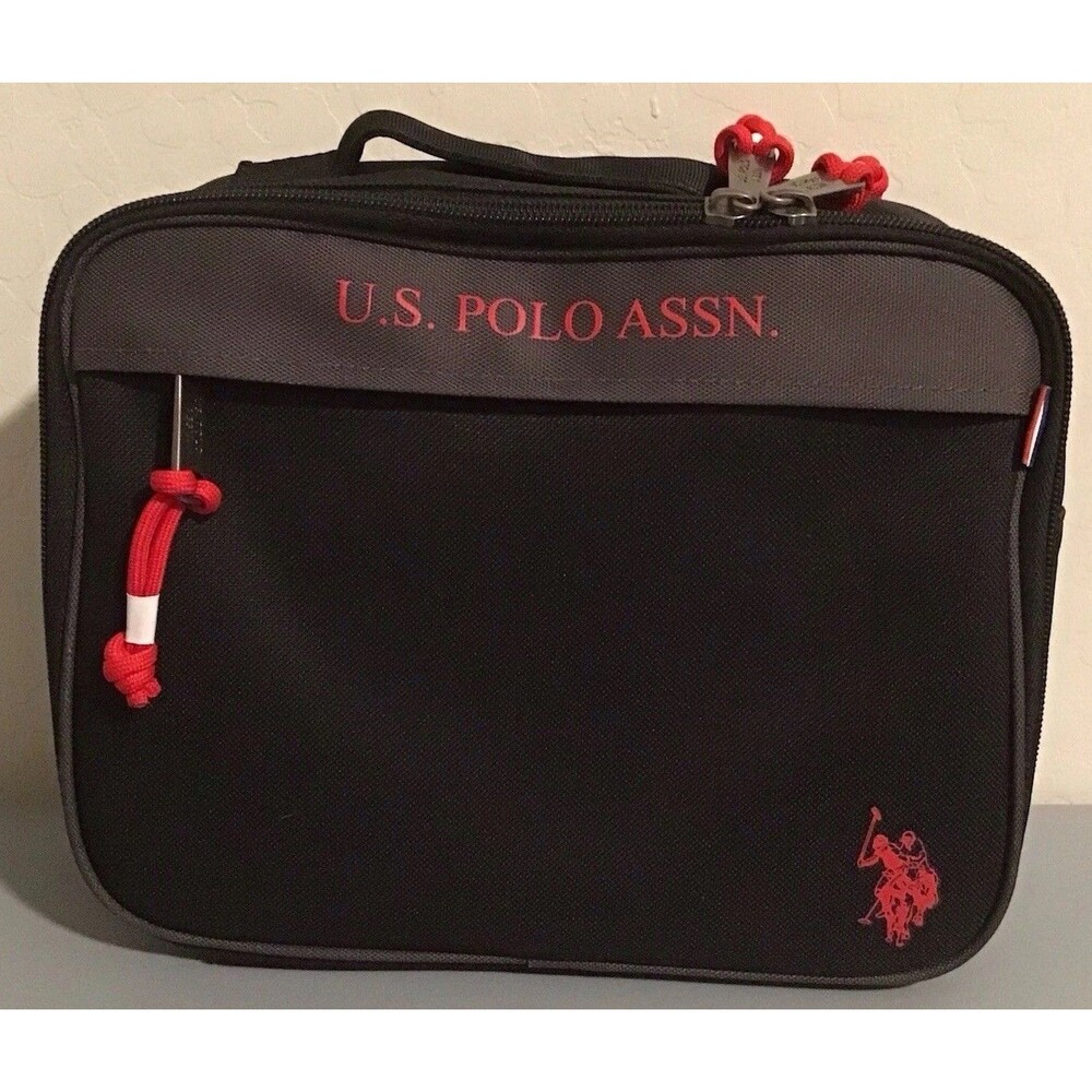 U.S. Polo Assn. Water-Resistant Lunch Tote Black & Red Cooler Insulated Bag NWOT